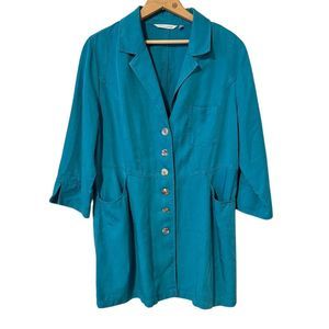 Soft Surroundings Womens Teal Button Up Jacket Medium 3/4 Sleeve Casual lyocell